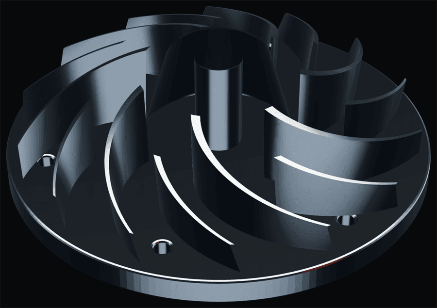 CRK-001, a closed-face impeller machined from AL 7075 on a 5-axis CNC.